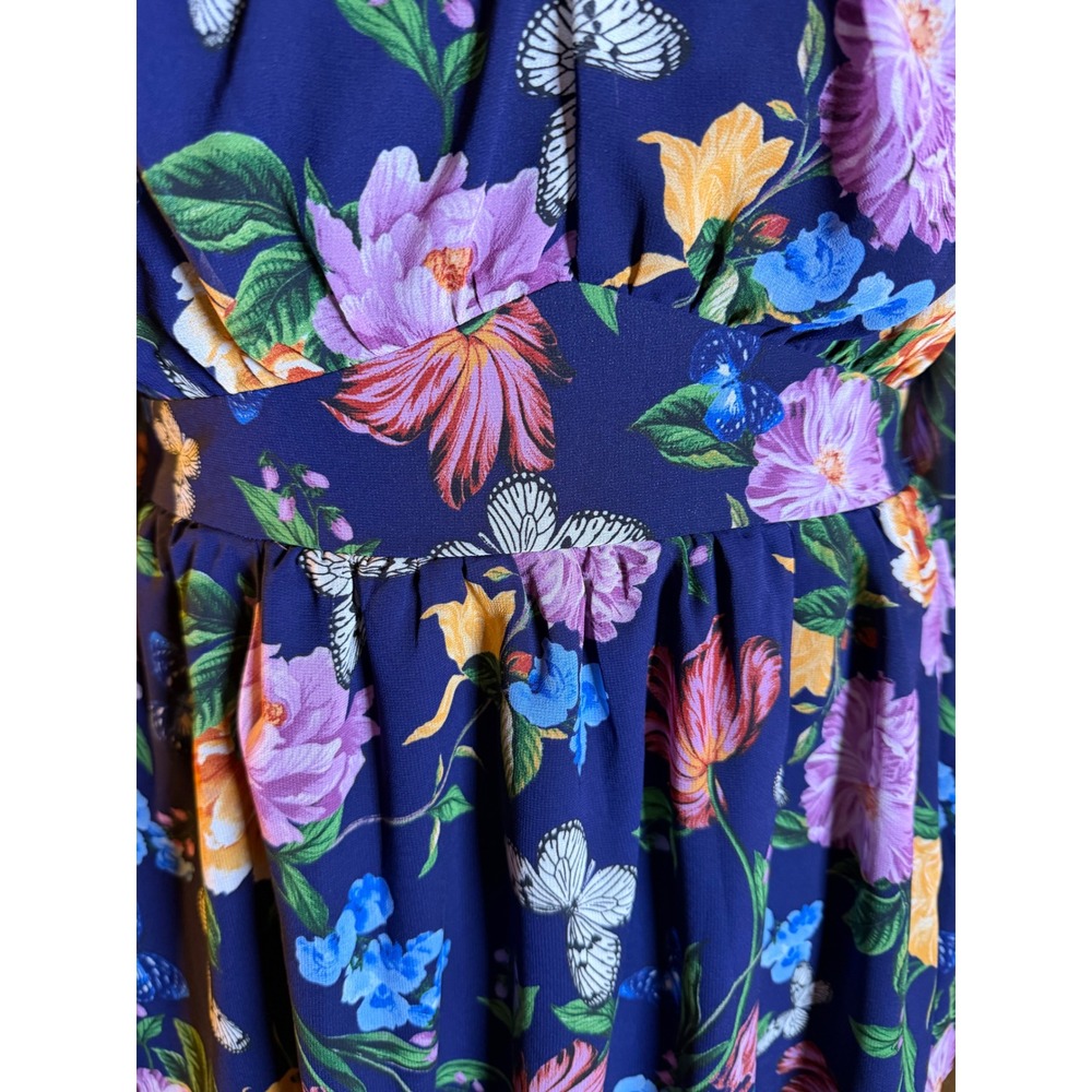 509. Boho Cottagecore Torrid Blue Floral Butterfly Babydoll Top Smocked Back - Picture 3 of 6